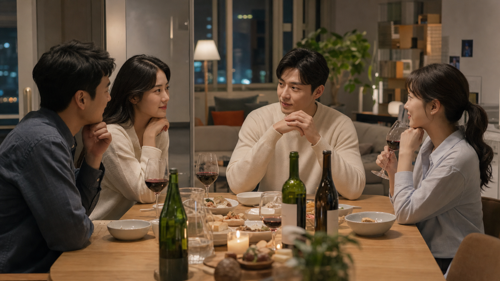 서울 하우스에서 저녁 식사와 대화를 나누는 참가자들